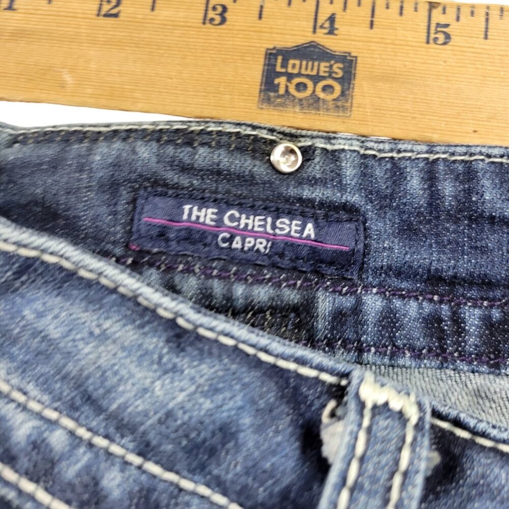 Vigoss Jeans Womens 29 Chelsea Capri Dark Wash Embellished Denim Embroidered - Picture 3 of 8